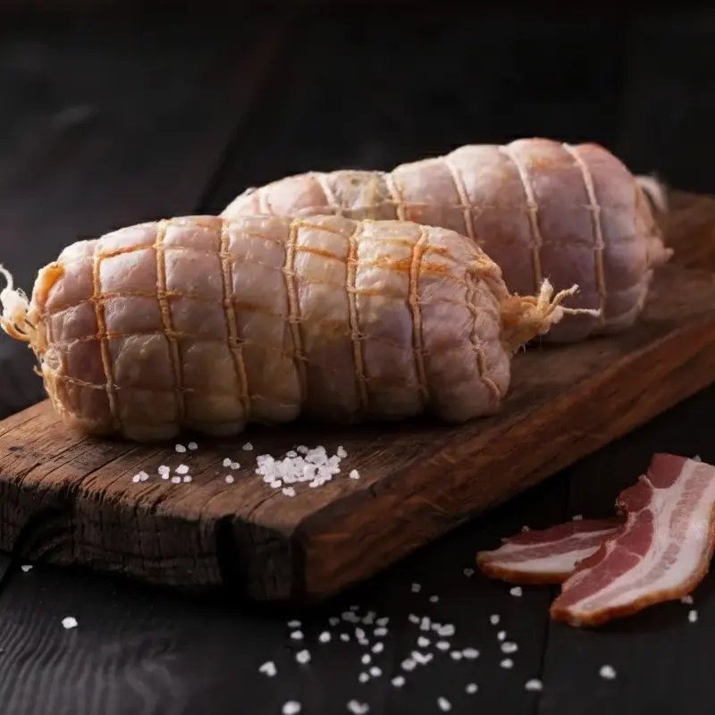 Arrollado de pollo con Panceta